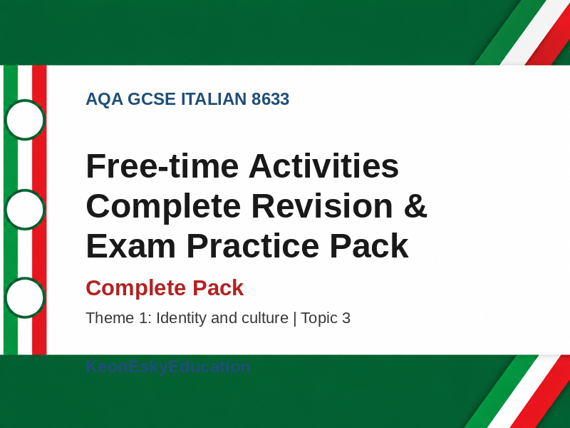 AQA GCSE Italian – Free-time Activities Complete Revision & Exam Practice Pack