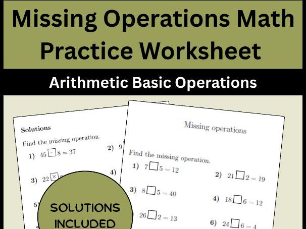 Missing Operations Math Practice Worksheet Arithmetic Basic Operations