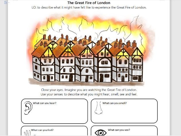 Describing The Great Fire Of London Three Differentiated Worksheets Ks1 Teaching Resources