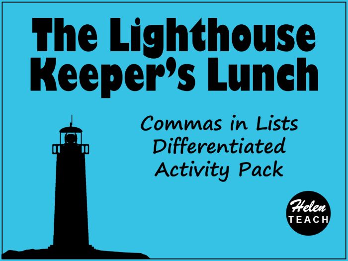 The Lighthouse Keeper's Lunch | Commas in Lists Activities Differentiated