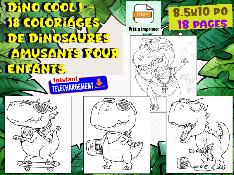 Dino Cool ! – 18 Coloriages de Dinosaures Amusants pour Enfants.
