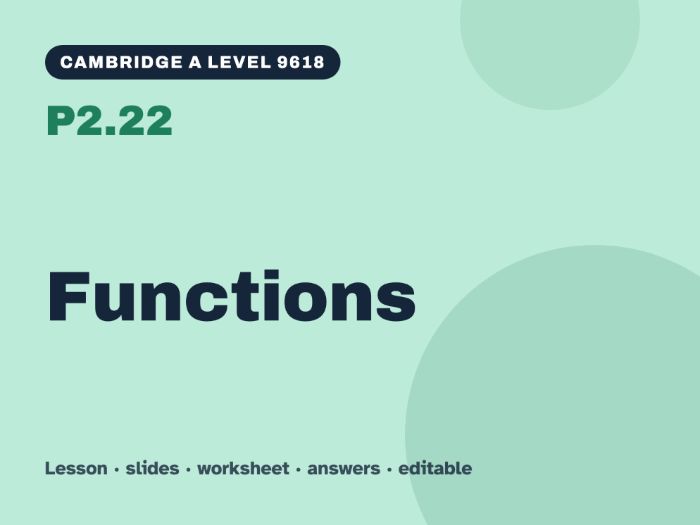 Cambridge A Level Computer Science 9618 – P2.22 Functions – Lesson & Worksheet