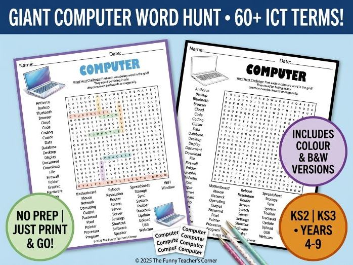 Computer Terms Word Search | ICT & Computing Vocabulary Activity | KS2 KS3 Years 4-9