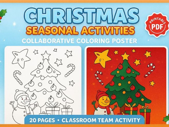 Christmas Collaborative Coloring Poster 20-Page Giant Classroom Display |Winter Team Activity | P