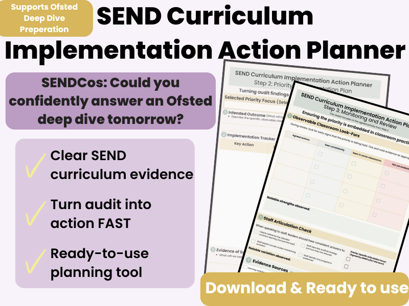 SEND Curriculum Implementation Action Planner (Editable Canva) - Ofsted Deep Dive Preparation Tool