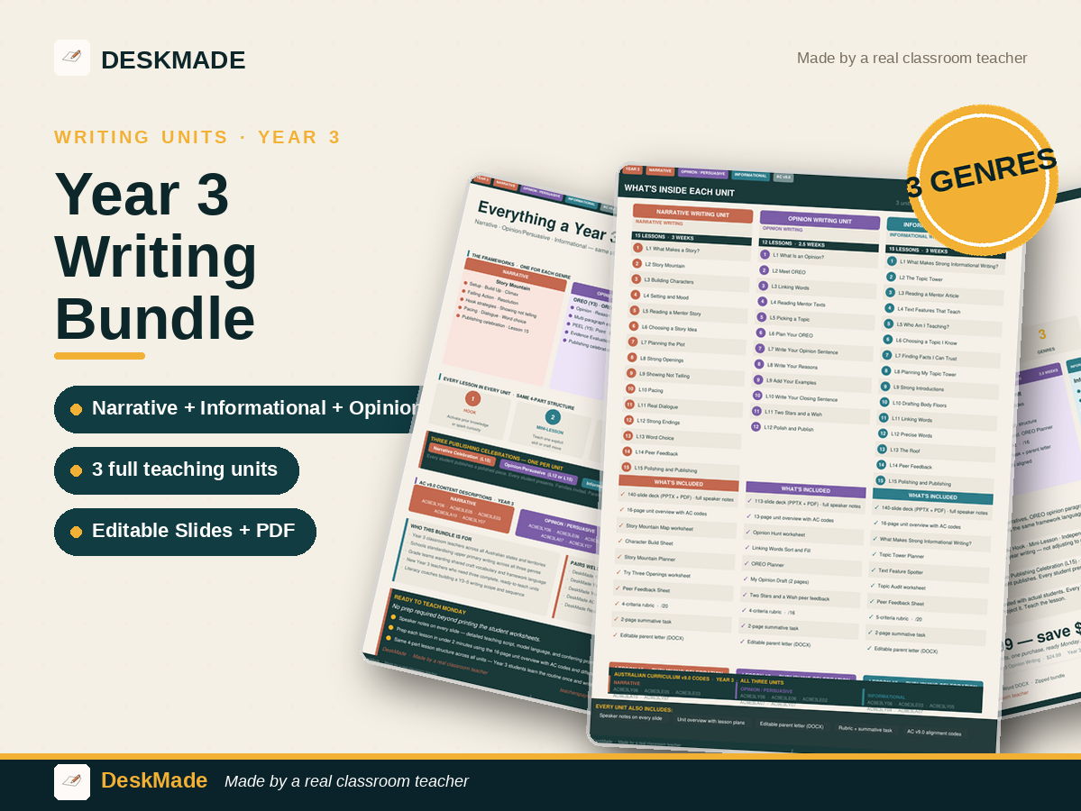 Year 3 Writing Bundle | All 3 Genres | Australian Curriculum v9.0