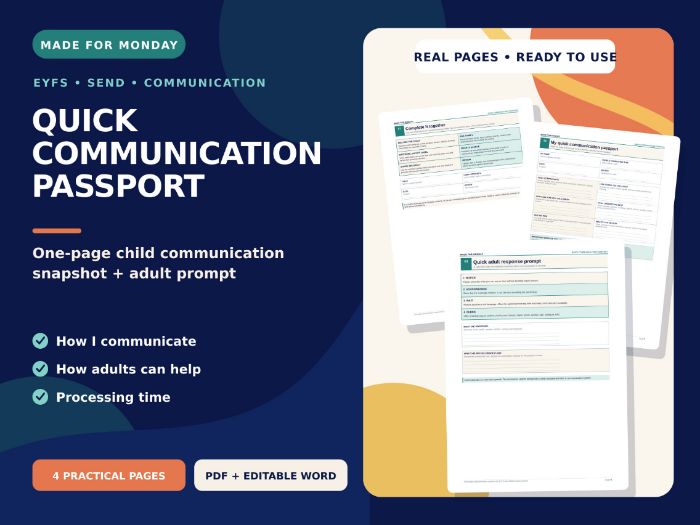 Quick Communication Passport - One-Page EYFS SEND Profile