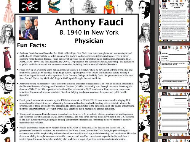 Anthony Fauci PACKET & ACTIVITIES, Important Historical Figures Series