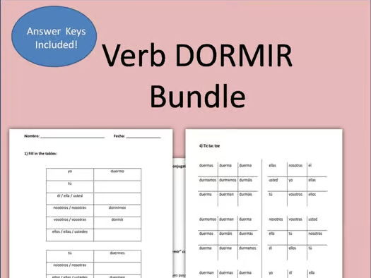 Verb DORMIR Worksheets Bundle | El Verbo DORMIR