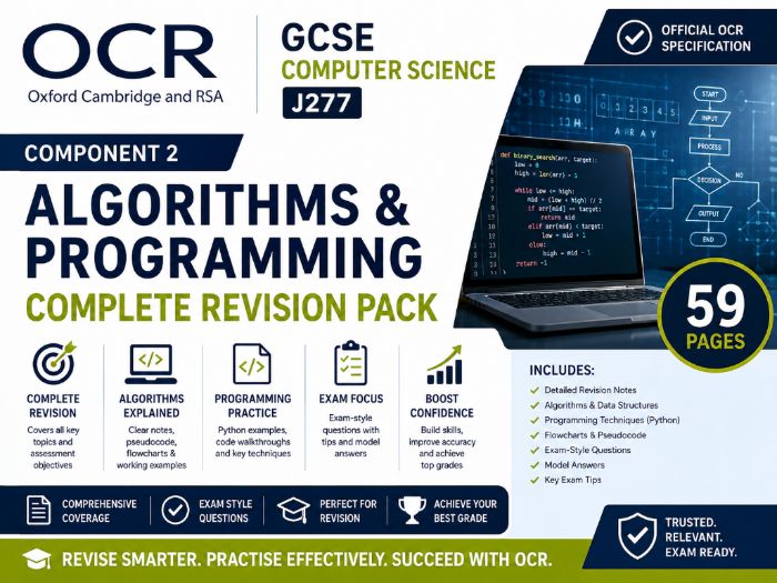 OCR GCSE Computer Science J277 Component 2 Algorithms & Programming Complete Revision Pack (59pg)