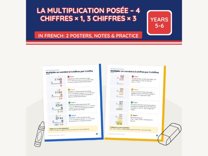 French Long Multiplication: 4-Digit, 3-Digit