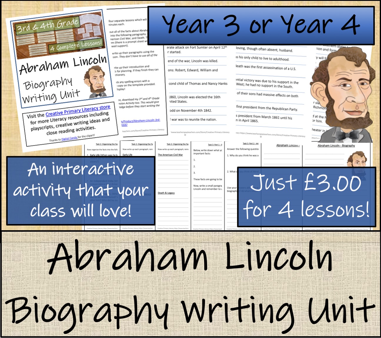 LKS2 History - Abraham Lincoln Biography Writing Activity | Teaching ...