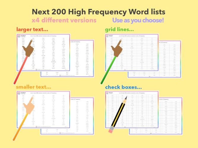 High Frequency Word Lists (Next 200) x4 versions