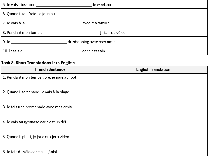 AQA GCSE 2026: Sports Vocab | Free Time (French Foundation)