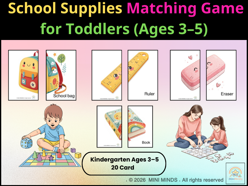 School Supplies Matching Game for Toddlers