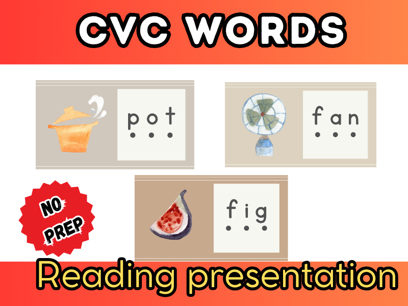 CVC Words Reading Presentation | No-Prep Phonics Slide