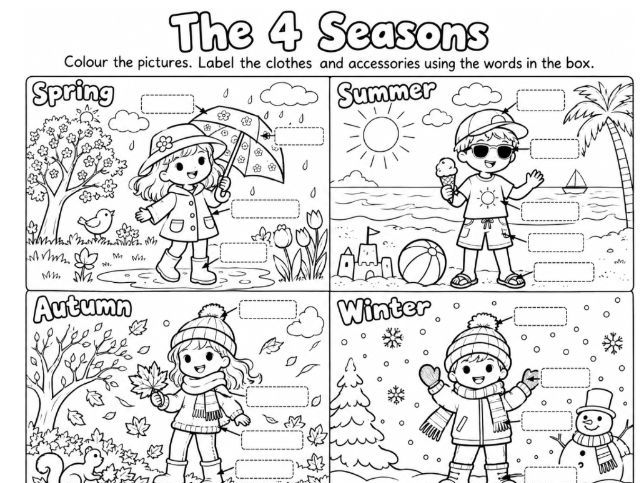 The 4 Seasons – Colour & Label Worksheet