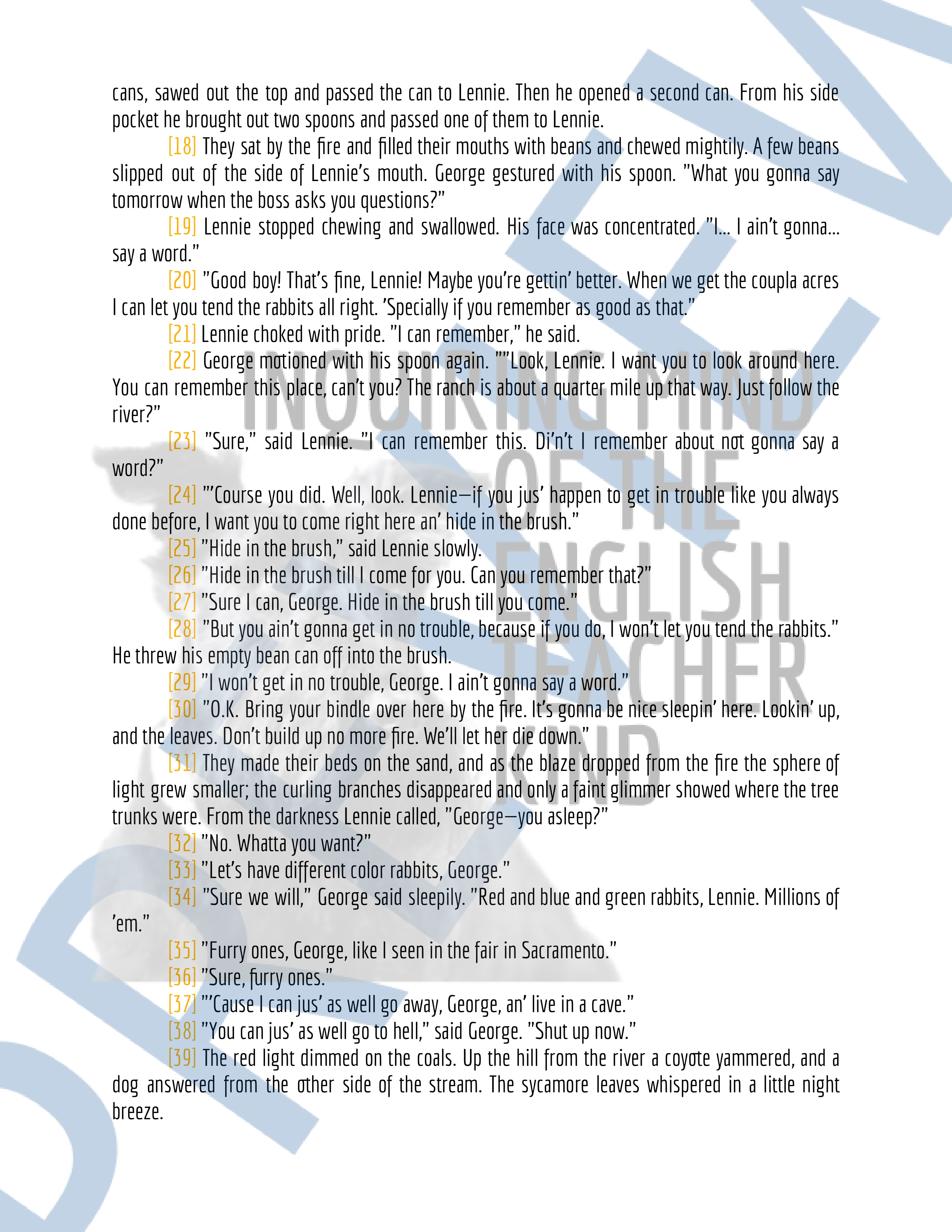Of Mice and Men Chapter 1 Novel Analysis Worksheet | Close Reading ...