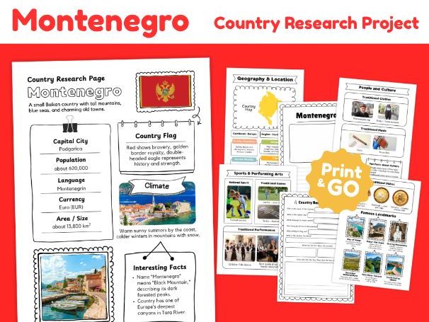 Montenegro Country Study Worksheets | Geography & Culture