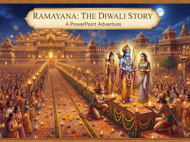 The Story of Diwali PowerPoint: Ram and Sita Story, Festival of Lights Lesson EYFS KS1