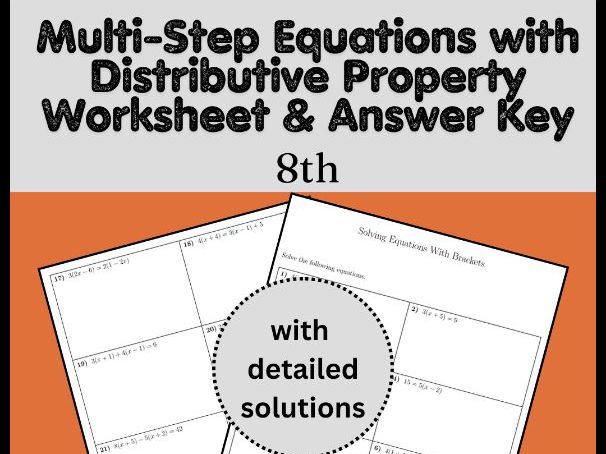 Multi-Step Equations with Distributive Property Worksheet & Answer Key | 8th