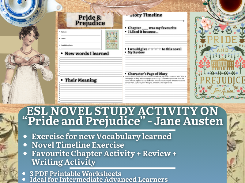 ESL Novel Study Worksheets on "Pride and Prejudice" - Jane Austen