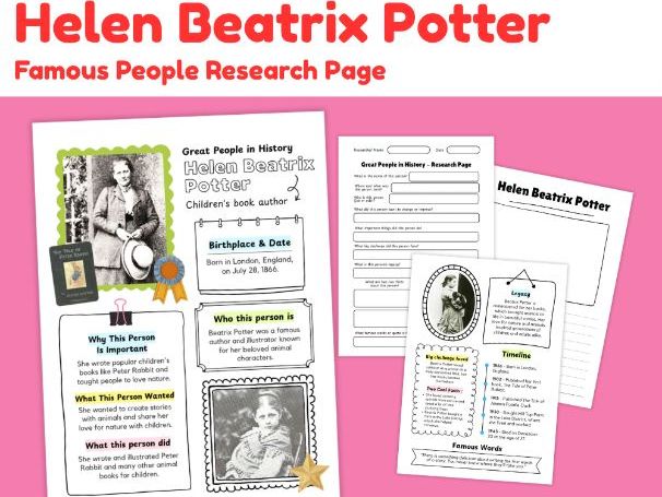 Beatrix Potter Biography Research Worksheets | Famous Author Study