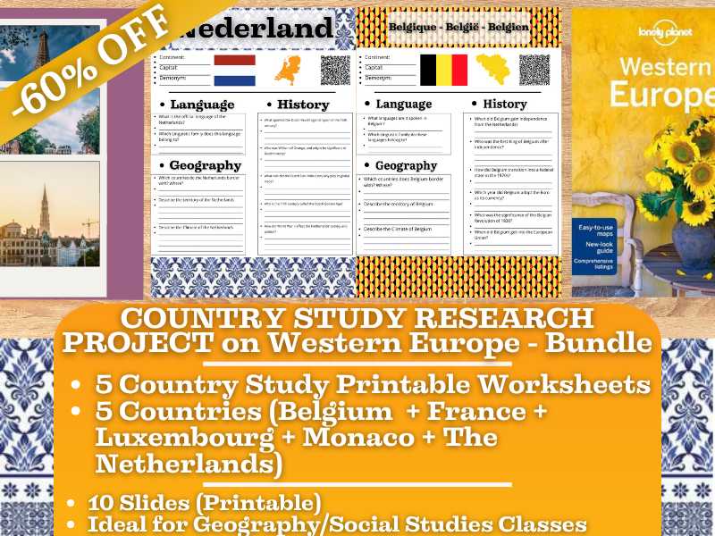 Country Study Research Project - Western Europe - Social Studies Report - Bundle
