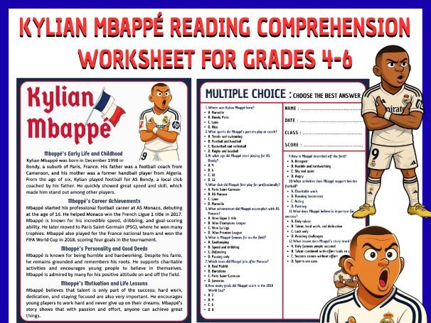 Kylian Mbappé Reading + Quiz Grades 4-6