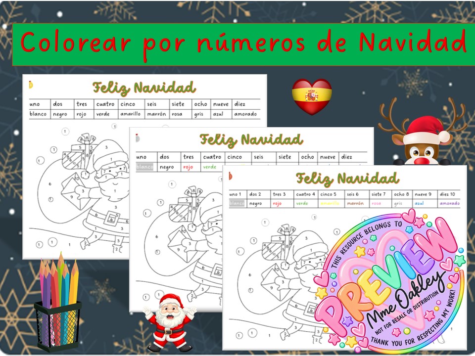 Spanish colour by numbers | Christmas | Navidad | Colorear por números