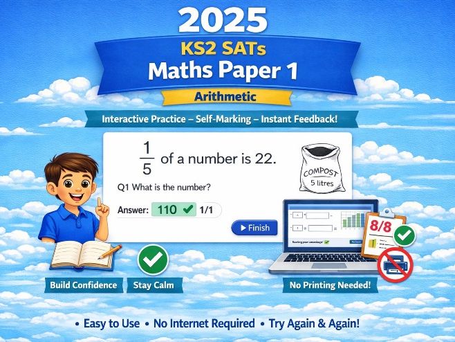 Year 6 SATs Paper 1 2025 Arithmetic Interactive Paper - Full interactive, auto-marked format
