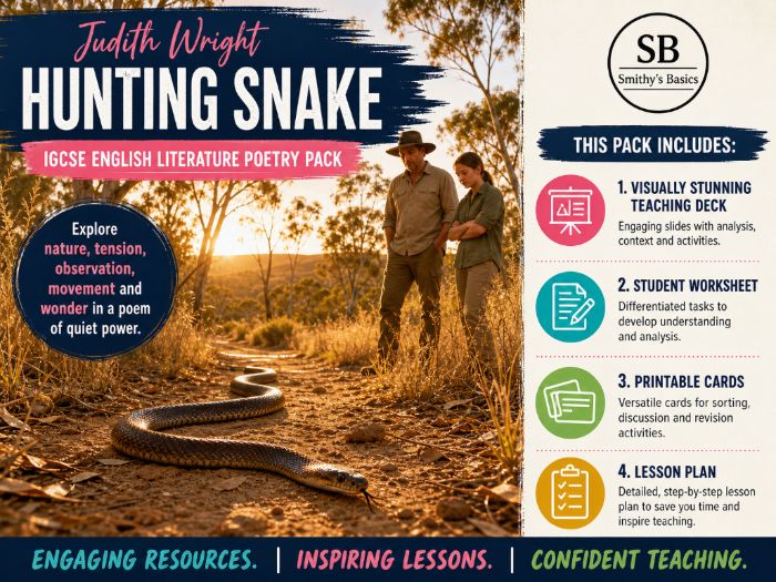 "Hunting Snake" - poem by Judith Wright - card activity lesson pack from Smithy's Basics