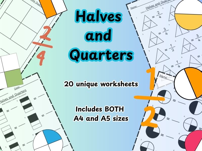 Halves and Quarters Worksheet Pack