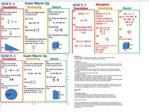 GCSE 9 - 1; Exam Warm Up (Mixed GCSE Skills)