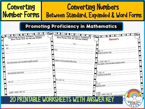 Converting Between Standard, Expanded, and Word Forms of Numbers Worksheets | Place Value and Number