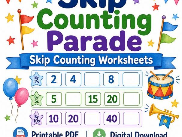 Skip Counting Parade | Skip Counting Worksheets | Printable PDF | Digital Download