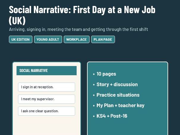 Social Narrative: First Day at a New Job - SEND KS4 Post-16 Employability (UK)