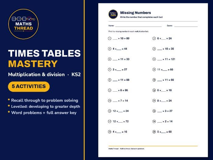 Time Tables Mastery Pack (Multiply & Divide)