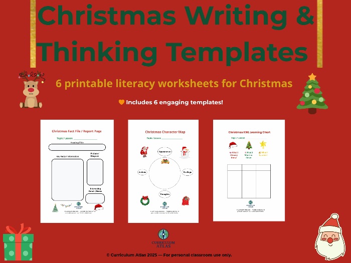 Christmas Writing & Thinking Templates – Printable Literacy Worksheets for December