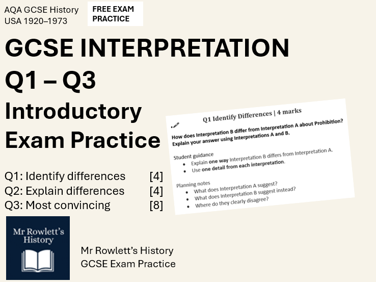 AQA GCSE History: USA 1920–1973 – Interpretation Questions 1–3 Planning & Exam Skills (FREE)
