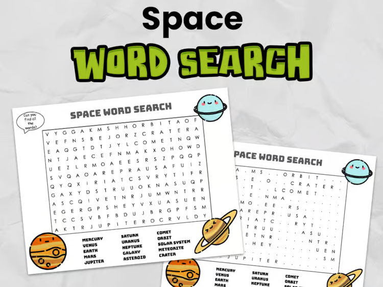 Space Word Search | Printable Science Space Activity with answers for Elementary