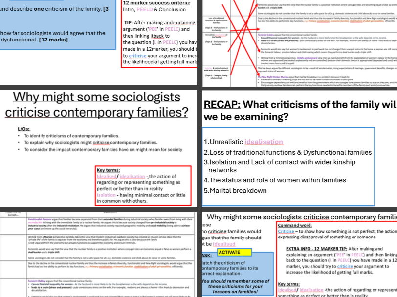 AQA GCSE Sociology: Family - Criticisms of families in contemporary society