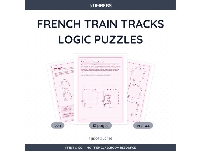French Train Tracks Logic Puzzles | 10 Sheets
