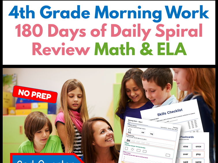 4th Grade Morning Work | 180 Days Daily Spiral Review | Math & ELA | 2nd Quarter