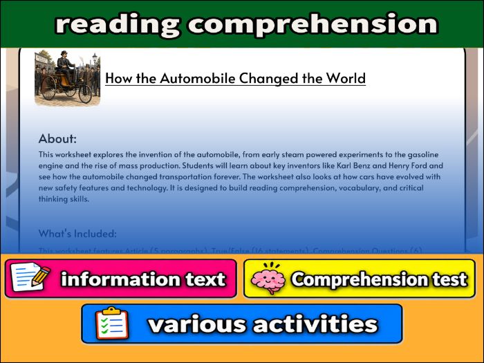 How the Automobile Changed the World - Comprehension 91����t & Activities