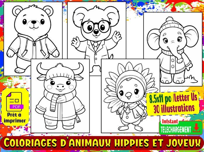 Coloriages d’animaux hippies et joyeux