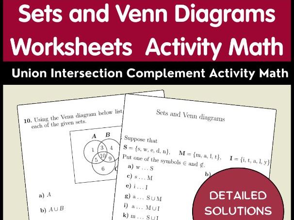 Sets and Venn Diagrams Worksheets Union Intersection Complement Activity Math
