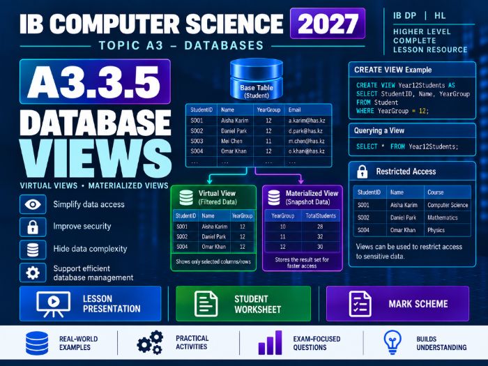 IB Computer Science 2027 – A3.3.5 Database Views – Lesson & Worksheet