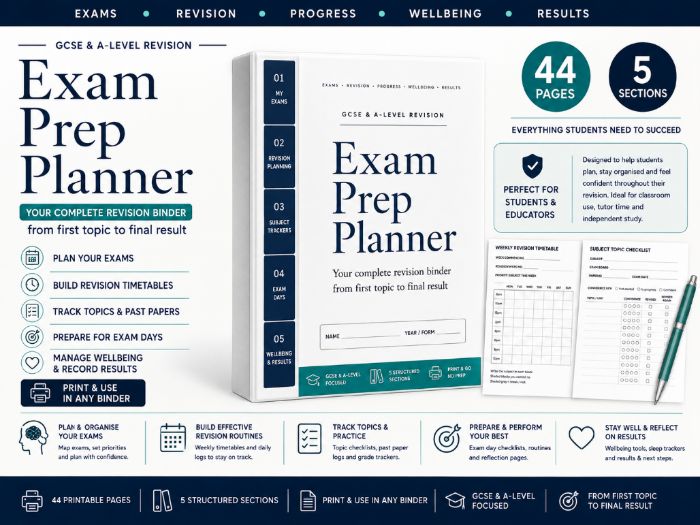 Exam Prep Planner for Students | GCSE & A-Level Revision Binder