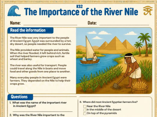 KS2 Ancient Egypt: The Importance of the River Nile | History Worksheet